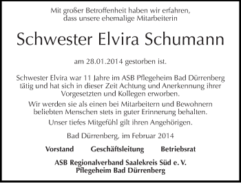 Traueranzeige von Elvira Schumann von Mitteldeutsche Zeitung Merseburg/Querfurt