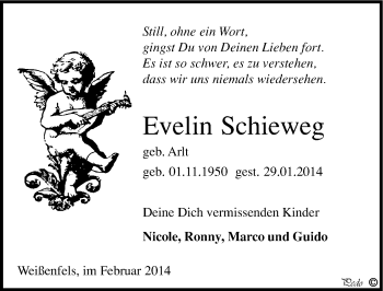 Traueranzeige von Evelin Schieweg von Mitteldeutsche Zeitung Weißenfels