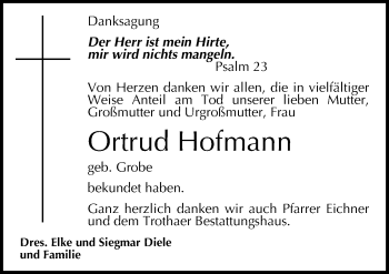 Traueranzeige von Ortrud Hofmann von Mitteldeutsche Zeitung Halle/Saalkreis