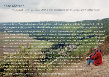 Traueranzeige von Käte Klötzer von Mitteldeutsche Zeitung Naumburg/Nebra