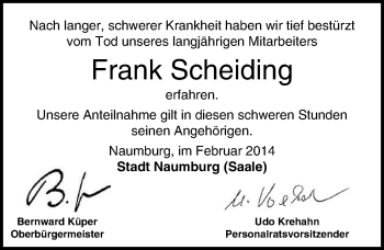 Traueranzeige von Frank Scheiding von Mitteldeutsche Zeitung Naumburg/Nebra