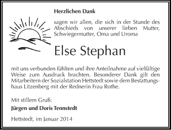 Traueranzeige von Else Stephan von Mitteldeutsche Zeitung Mansfelder Land