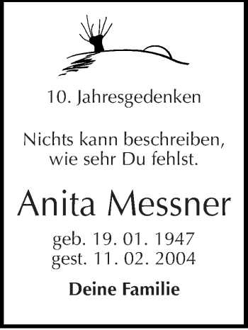 Traueranzeige von Anita Messner von Mitteldeutsche Zeitung Naumburg/Nebra