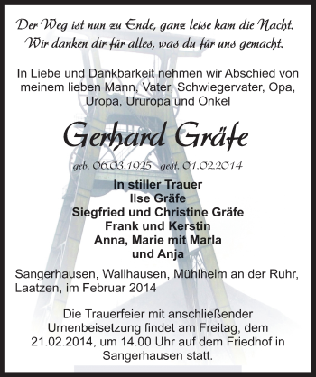 Traueranzeige von Gerhard Gräfe von Mitteldeutsche Zeitung Sangerhausen