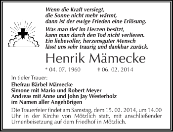 Traueranzeige von Henrik Mämecke von Mitteldeutsche Zeitung Halle/Saalkreis