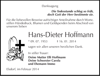 Traueranzeige von Hans-Dieter Hoffmann von Mitteldeutsche Zeitung Köthen