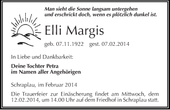 Traueranzeige von Elli Margis von Mitteldeutsche Zeitung Merseburg/Querfurt