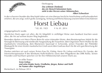 Traueranzeige von Horst Liebau von Mitteldeutsche Zeitung Sangerhausen
