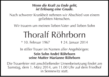 Traueranzeige von Thoralf Röhrborn von Mitteldeutsche Zeitung Halle/Saalkreis