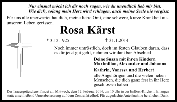 Traueranzeige von Rosa Kärst von Mitteldeutsche Zeitung Naumburg/Nebra