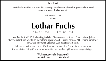 Traueranzeige von Lothar Fuchs von Mitteldeutsche Zeitung Dessau-Roßlau