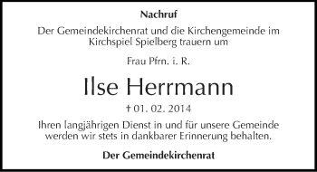 Traueranzeige von Ilse Herrmann von Mitteldeutsche Zeitung Naumburg/Nebra
