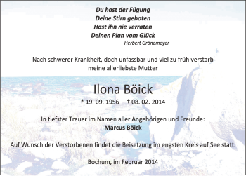 Traueranzeige von Ilona Böick von Mitteldeutsche Zeitung Mansfelder Land