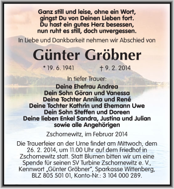 Traueranzeige von Günter Gröbner von Mitteldeutsche Zeitung Wittenberg