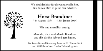 Traueranzeige von Horst Brandtner von Mitteldeutsche Zeitung Wittenberg
