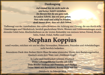 Traueranzeige von Stephan Koppius von Mitteldeutsche Zeitung Köthen