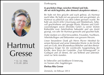 Traueranzeige von Hartmut Gresse von Mitteldeutsche Zeitung Wittenberg