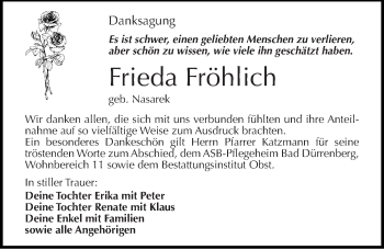 Traueranzeige von Frieda Fröhlich von Mitteldeutsche Zeitung Merseburg/Querfurt