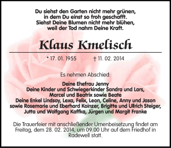 Traueranzeige von Kraus Kmefisch von Mitteldeutsche Zeitung Halle/Saalkreis