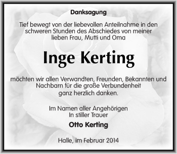 Traueranzeige von Inge Kerting von Mitteldeutsche Zeitung Halle/Saalkreis
