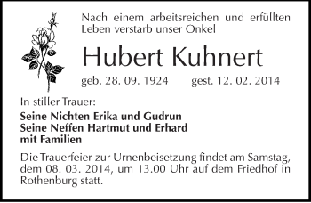 Traueranzeige von Hubert Kuhnert von Mitteldeutsche Zeitung Halle/Saalkreis