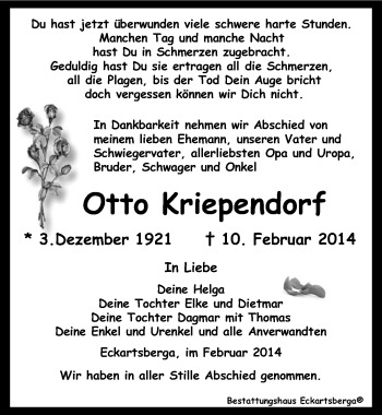 Traueranzeige von Otto Kriependorf von Mitteldeutsche Zeitung Naumburg/Nebra