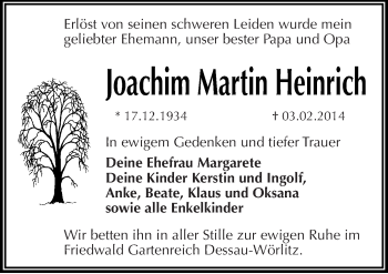 Traueranzeige von Joachim Martin Heinrich von Mitteldeutsche Zeitung Halle/Saalkreis