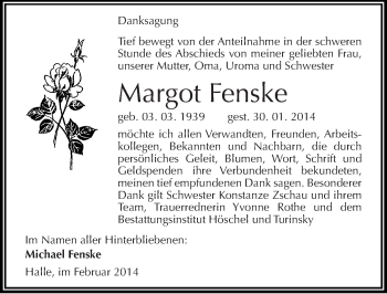 Traueranzeige von Margot Fenske von Mitteldeutsche Zeitung Halle/Saalkreis