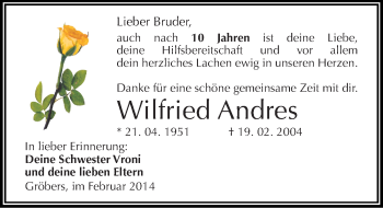 Traueranzeige von Wilfried Andres von Mitteldeutsche Zeitung Halle/Saalkreis