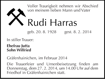 Traueranzeige von Rudi Harras von Mitteldeutsche Zeitung Wittenberg