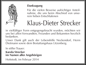 Traueranzeige von Klaus-Dieter Strecker von Mitteldeutsche Zeitung Mansfelder Land