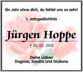 Traueranzeige von Jürgen Hoppe von Mitteldeutsche Zeitung Halle/Saalkreis
