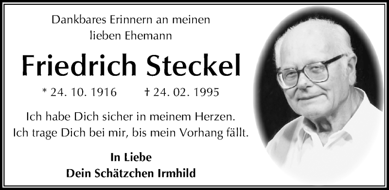  Traueranzeige für Friedrich Steckel vom 24.02.2014 aus Mitteldeutsche Zeitung Halle/Saalkreis