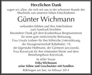 Traueranzeige von Günter Wichmann von Mitteldeutsche Zeitung Mansfelder Land