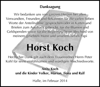 Traueranzeige von Horst Koch von Mitteldeutsche Zeitung Halle/Saalkreis