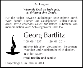 Traueranzeige von Georg Bartlitz von Mitteldeutsche Zeitung Halle/Saalkreis