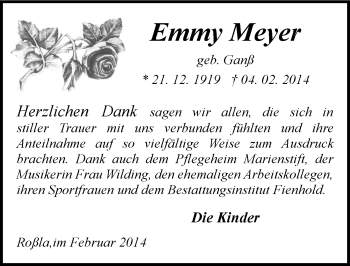 Traueranzeige von Emmy Meyer von Mitteldeutsche Zeitung Sangerhausen