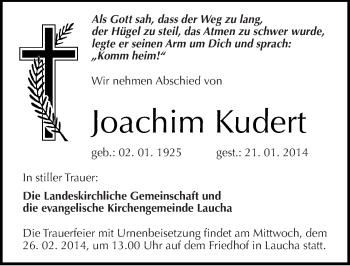 Traueranzeige von Joachim Kudert von Mitteldeutsche Zeitung Naumburg/Nebra