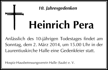Traueranzeige von Heinrich Pera von Mitteldeutsche Zeitung Halle/Saalkreis