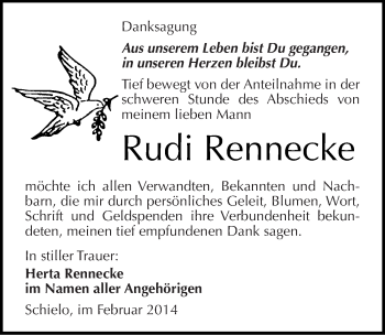Traueranzeige von Rudi Rennecke von Mitteldeutsche Zeitung Quedlinburg