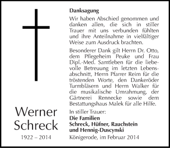 Traueranzeige von Werner Schreck von Mitteldeutsche Zeitung