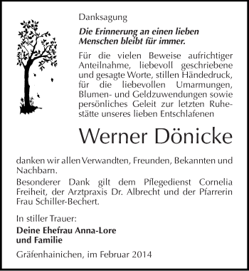 Traueranzeige von Werner Dönicke von Mitteldeutsche Zeitung Wittenberg