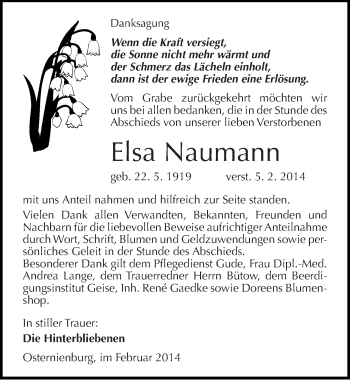 Traueranzeige von Elsa Naumann von Mitteldeutsche Zeitung Köthen