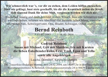 Traueranzeige von Bernd Reinboth von Mitteldeutsche Zeitung Naumburg/Nebra