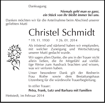 Traueranzeige von Christel Schmidt von Mitteldeutsche Zeitung