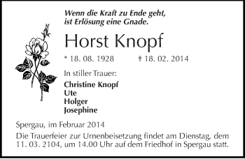 Traueranzeige von Horst Knopf von Mitteldeutsche Zeitung Merseburg/Querfurt