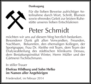 Traueranzeige von Peter Schmidt von Mitteldeutsche Zeitung Bitterfeld