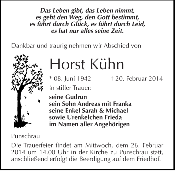 Traueranzeige von Horst Kühn von Mitteldeutsche Zeitung Naumburg/Nebra