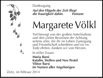 Traueranzeige von Margarete Völkl von Mitteldeutsche Zeitung Zeitz