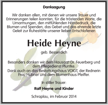 Traueranzeige von Heide Heyne von Mitteldeutsche Zeitung Merseburg/Querfurt